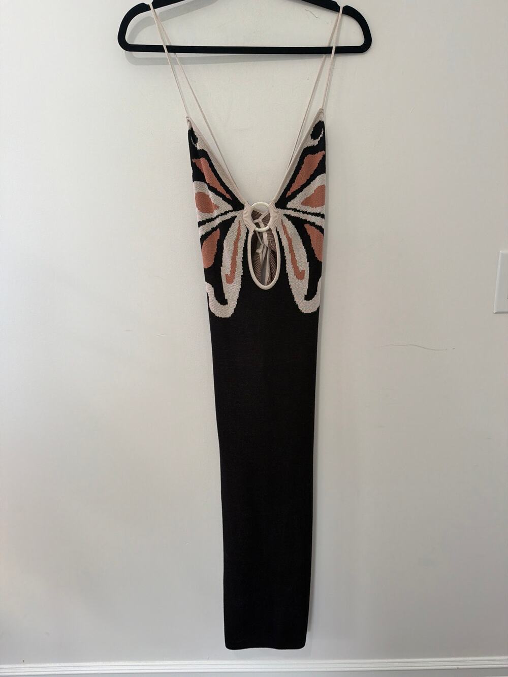 NWT Another Girl Butterfly Knit Midi Dress Cotton Black Brown Size 4